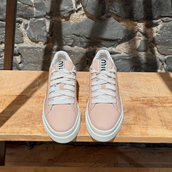 Miu Miu Pink Patent Crystal Heel Platform Sneakers - Picture 3 of 12